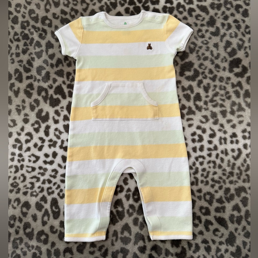 babyGap Short Sleeve Striped One-Piece for Baby in Green Yellow Size 6-12 Months